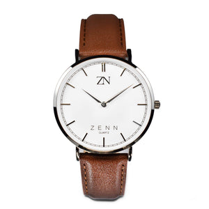 ZENN Classique Silver Watch Brown Leather